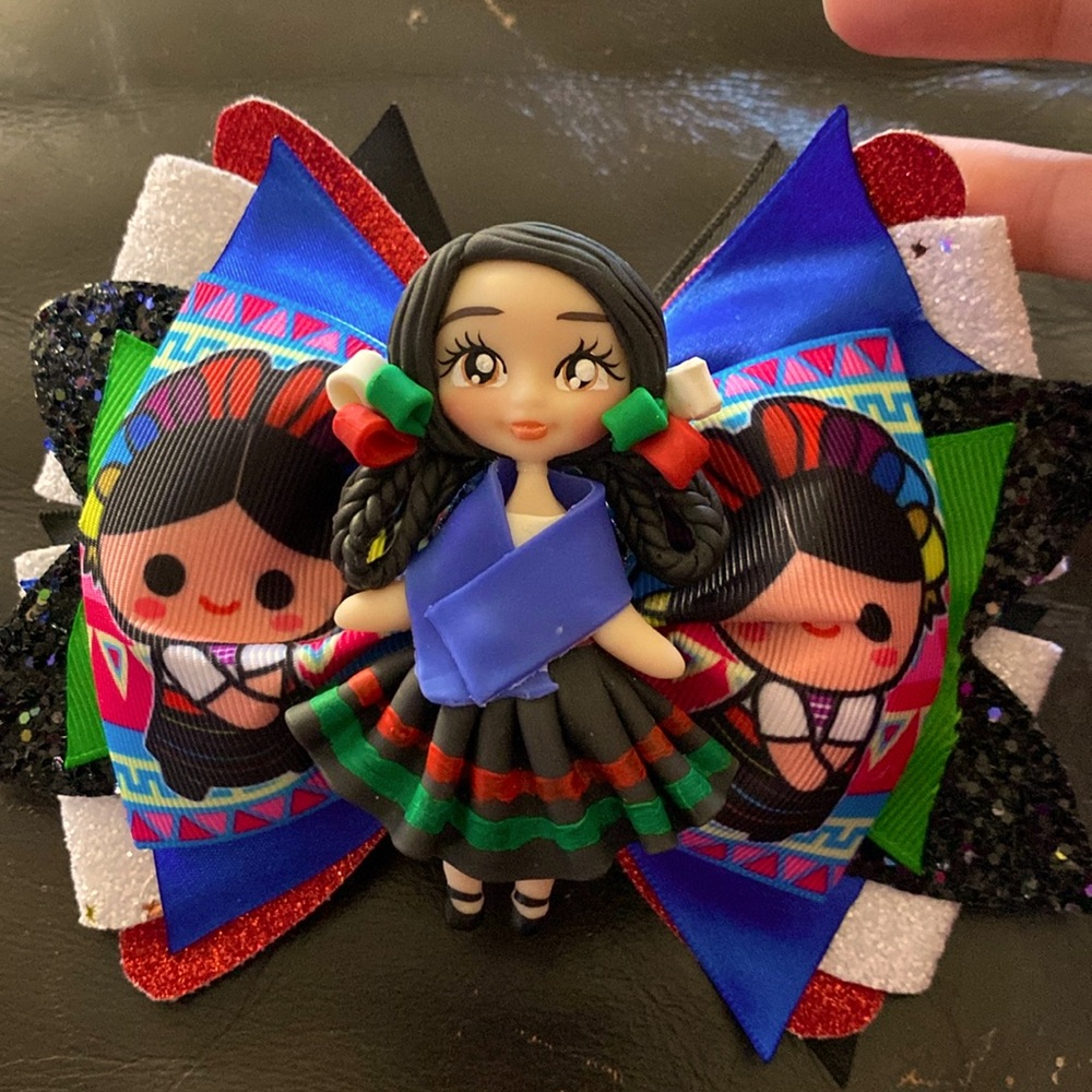 HANDMADE MEXICAN FOLK ART HAIR BOW LELE DOLL CLIP